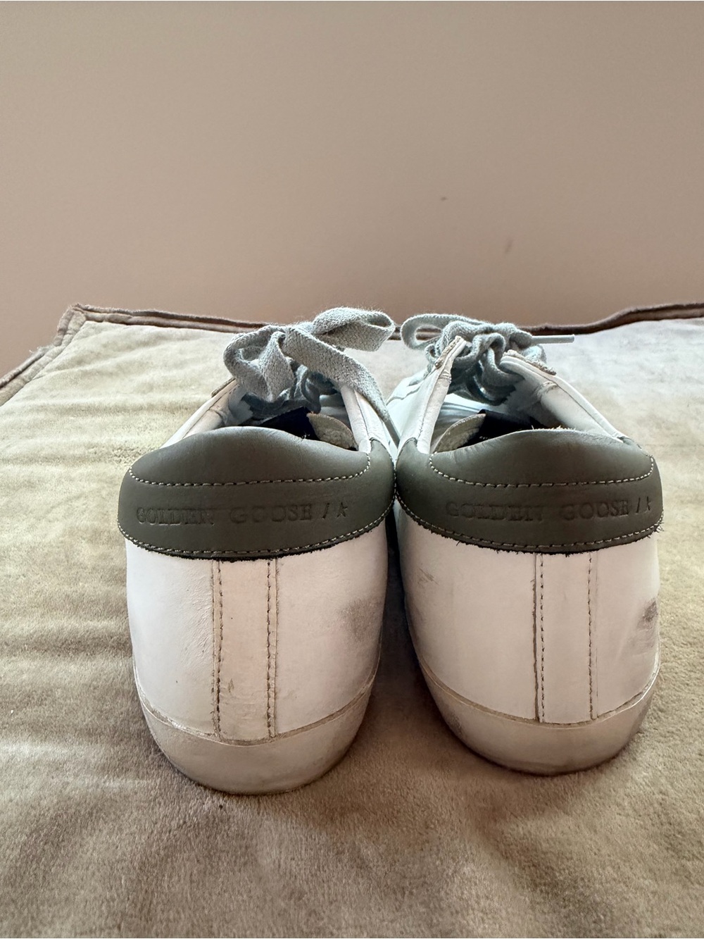Golden Goose White Leather Sneakers with Silver Glitter Star and Gray Accents - Picture 3 of 5